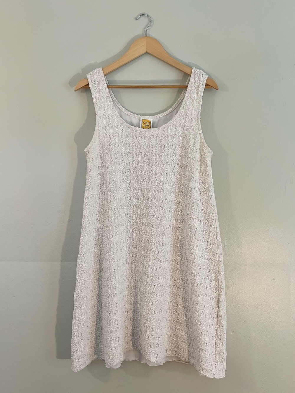 Vintage Hand Jive white floral lace sleeveless mini dress boho beach vacation